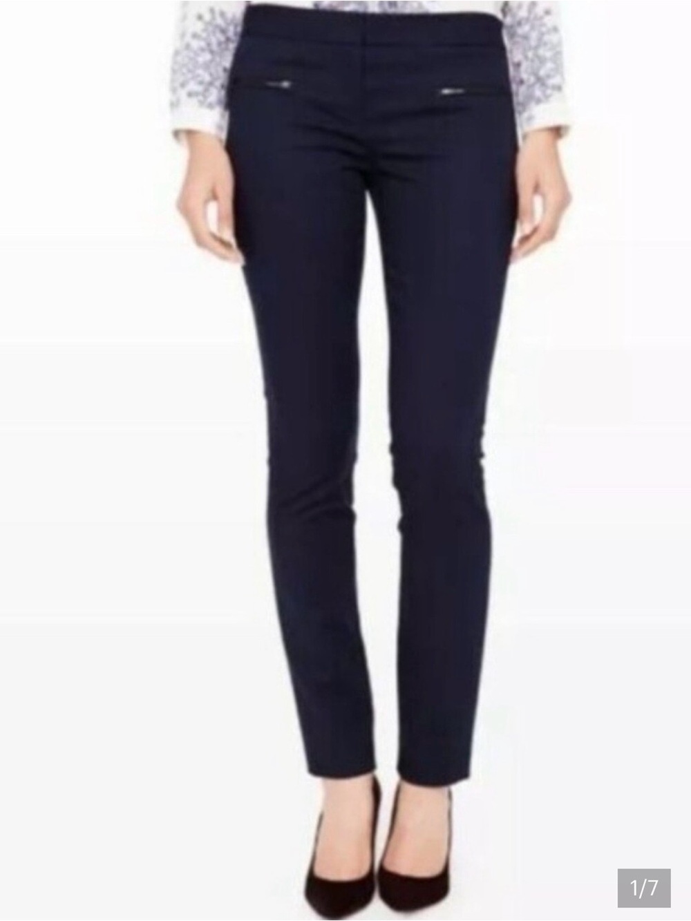Club Monaco Navy Blue Emily Pants with Faux Leather Trim Zip Pockets